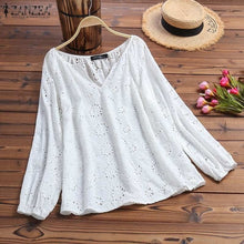 Load image into Gallery viewer, 2020 ZANZEA Women&#39;s Summer Blouse Autumn Long Sleeve Shirts Female V Neck Lace Blusas Plus Size Tunic S-5XL Fashion Hollow Tops