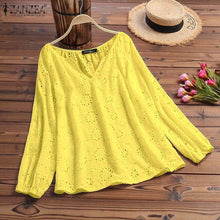 Load image into Gallery viewer, 2020 ZANZEA Women&#39;s Summer Blouse Autumn Long Sleeve Shirts Female V Neck Lace Blusas Plus Size Tunic S-5XL Fashion Hollow Tops