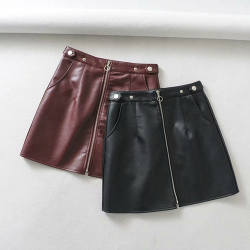 2020 early spring European and American style women's new wholesale high waist pocket zipper PU leather skirt high quality