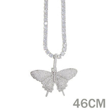 Load image into Gallery viewer, 2020 iced out sparking bling cz pink pinky women girl jewelry 5mm AAAAA cz tennis chain hip hop cool pink cz butterfly necklace