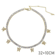 Load image into Gallery viewer, 2020 iced out sparking bling cz pink pinky women girl jewelry 5mm AAAAA cz tennis chain hip hop cool pink cz butterfly necklace