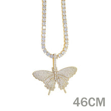 Load image into Gallery viewer, 2020 iced out sparking bling cz pink pinky women girl jewelry 5mm AAAAA cz tennis chain hip hop cool pink cz butterfly necklace