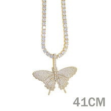 Load image into Gallery viewer, 2020 iced out sparking bling cz pink pinky women girl jewelry 5mm AAAAA cz tennis chain hip hop cool pink cz butterfly necklace