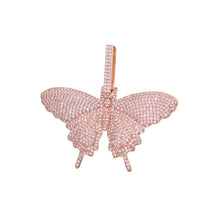 Load image into Gallery viewer, 2020 iced out sparking bling cz pink pinky women girl jewelry 5mm AAAAA cz tennis chain hip hop cool pink cz butterfly necklace