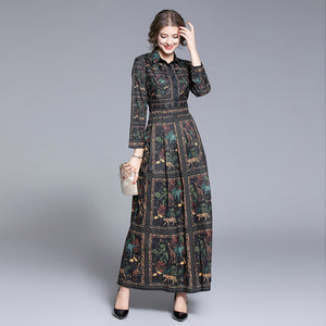 2020 spring and autumn new European and American fashion wild waist slimming high-end positioning long-sleeved printed dress