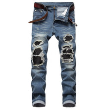 Load image into Gallery viewer, 2021 AUTUMN Spring Men&#39;s Ripped Street HIP HOP Punk Stretch Bike Jeans Trendy Holes Straight Denim Trouers