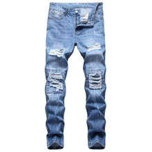 Load image into Gallery viewer, 2021 Autumn Spring Men&#39;s Ripped Street HIP HOP Punk Stretch Bike Jeans Trendy Holes Straight Denim Trouers