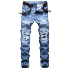 Load image into Gallery viewer, 2021 Autumn Spring Men&#39;s Ripped Street HIP HOP Punk Stretch Bike Jeans Trendy Holes Straight Denim Trouers