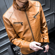 Load image into Gallery viewer, 2021 Autumn and Winter High Quality Men&#39;s Fashion PU Stand Collar Zipper Pocket Motorcycle Slim Fleece Warm Men Leather Jacket