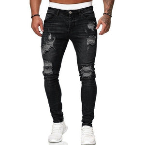 2021 Men's Jeans Cool Skinny Ripped Stretch Slim Elastic Denim Pants Large Size Hip Hop Black Blue Casual Jogging Jeans for Men