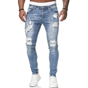 2021 Men's Jeans Cool Skinny Ripped Stretch Slim Elastic Denim Pants Large Size Hip Hop Black Blue Casual Jogging Jeans for Men