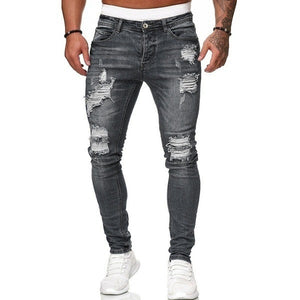 2021 Men's Jeans Cool Skinny Ripped Stretch Slim Elastic Denim Pants Large Size Hip Hop Black Blue Casual Jogging Jeans for Men