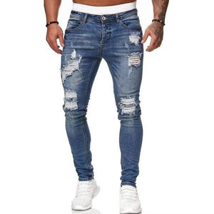 2021 Men's Jeans Cool Skinny Ripped Stretch Slim Elastic Denim Pants Large Size Hip Hop Black Blue Casual Jogging Jeans for Men