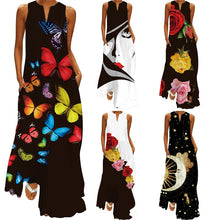 Load image into Gallery viewer, 2021 New Summer Ladies Sleeveless Long Dress V-Neck Printed Emerald Flower Dress Women&#39;s Clothing Fashion Pullover Maxi Dresses