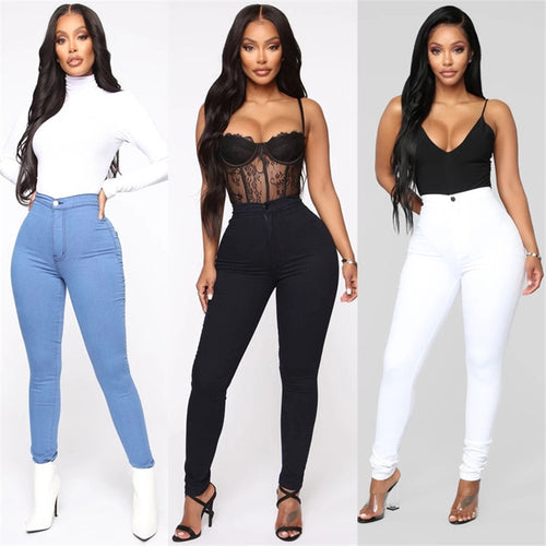 2021 New Women's High Waist Thin Pants Pencil Pants Fashion Tight Hip High Stretch Slim S-3XL Jeans Style Waist Type Fit Type