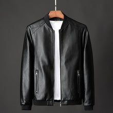 Load image into Gallery viewer, 2021 Spring and Autumn High Quality Men&#39;s Solid Color Stand-up Collar Zipper Pocket Slim PU Business Casual Men&#39;s Leather Jacket
