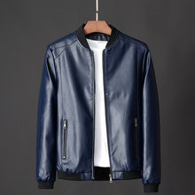Load image into Gallery viewer, 2021 Spring and Autumn High Quality Men&#39;s Solid Color Stand-up Collar Zipper Pocket Slim PU Business Casual Men&#39;s Leather Jacket