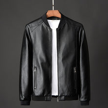 Load image into Gallery viewer, 2021 Spring and Autumn High Quality Men&#39;s Solid Color Stand-up Collar Zipper Pocket Slim PU Business Casual Men&#39;s Leather Jacket