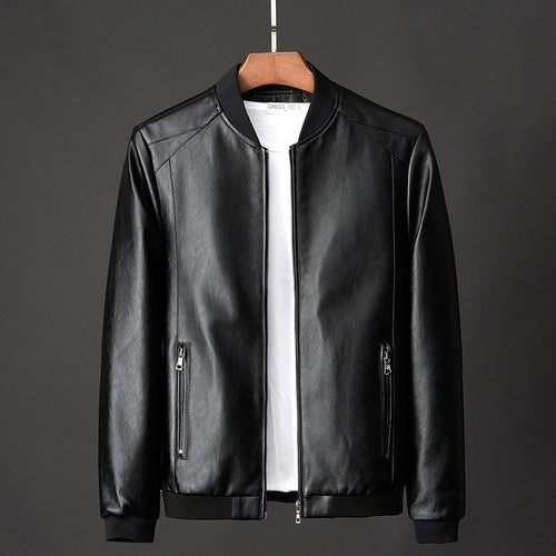 2021 Spring and Autumn High Quality Men's Solid Color Stand-up Collar Zipper Pocket Slim PU Business Casual Men's Leather Jacket