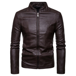 2021 Spring and Autumn New Men's Fashion Trend Solid  Stand Collar Youth and Vitality Slim Boutique Full Men's Leather Jackets