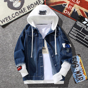 2021 new men's light blue winter denim jacket warm denim coat large size wool lining thick slim high quality denim jacket