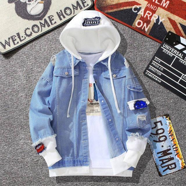 2021 new men's light blue winter denim jacket warm denim coat large size wool lining thick slim high quality denim jacket