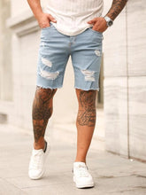 Load image into Gallery viewer, 3 Styles Ripped Summer Men&#39;s Embroidered Pocket Denim Shorts Hip-Hop Jogging 5 Cent Shorts Paint Straight Slim White Dot Jeans