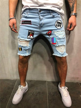 Load image into Gallery viewer, 3 Styles Ripped Summer Men&#39;s Embroidered Pocket Denim Shorts Hip-Hop Jogging 5 Cent Shorts Paint Straight Slim White Dot Jeans