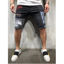 Load image into Gallery viewer, 3 Styles Ripped Summer Men&#39;s Embroidered Pocket Denim Shorts Hip-Hop Jogging 5 Cent Shorts Paint Straight Slim White Dot Jeans