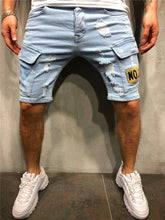 Load image into Gallery viewer, 3 Styles Ripped Summer Men&#39;s Embroidered Pocket Denim Shorts Hip-Hop Jogging 5 Cent Shorts Paint Straight Slim White Dot Jeans