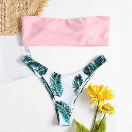 38# Tube Top Bikini Set 2020 Sexy Swimsuit Women Bikini Brazilian Thong Swimwear Female Halter Top Bathing Suit Swimming Wear