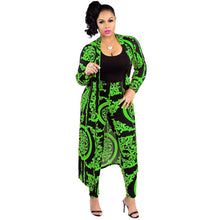 Load image into Gallery viewer, 3XL Plus Size 2 Pieces Set Sexy Autumn Fashion Women Set Female Tops Floral Print Long Sleeve Cardigan Bodycon Stripe Pants