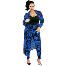 Load image into Gallery viewer, 3XL Plus Size 2 Pieces Set Sexy Autumn Fashion Women Set Female Tops Floral Print Long Sleeve Cardigan Bodycon Stripe Pants