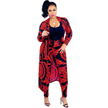 Load image into Gallery viewer, 3XL Plus Size 2 Pieces Set Sexy Autumn Fashion Women Set Female Tops Floral Print Long Sleeve Cardigan Bodycon Stripe Pants