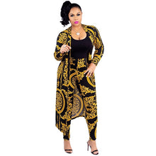 Load image into Gallery viewer, 3XL Plus Size 2 Pieces Set Sexy Autumn Fashion Women Set Female Tops Floral Print Long Sleeve Cardigan Bodycon Stripe Pants