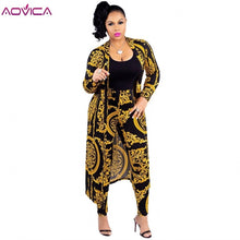 Load image into Gallery viewer, 3XL Plus Size 2 Pieces Set Sexy Autumn Fashion Women Set Female Tops Floral Print Long Sleeve Cardigan Bodycon Stripe Pants