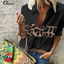 Load image into Gallery viewer, 5XL Celmia Sexy Leopard Print Blouse Women 2021 Autumn V-Neck Long Sleeve Shirt Casual Loose Tops Vintage Blusas Female Clothing