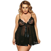 Load image into Gallery viewer, 6XXL Plus Size Women Nightgown Lace Sleepwear V-neck Bow Night Dress See-though Mini Lingerie Dress Nightwear Womens Clothing