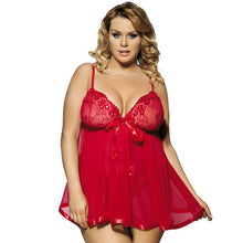 Load image into Gallery viewer, 6XXL Plus Size Women Nightgown Lace Sleepwear V-neck Bow Night Dress See-though Mini Lingerie Dress Nightwear Womens Clothing