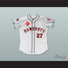 Load image into Gallery viewer, Steve Albert 27 Homeboys Pinstriped Baseball Jersey 6th Annual Rock N&#39; Jock Softball Challenge 1995