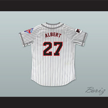 Load image into Gallery viewer, Steve Albert 27 Homeboys Pinstriped Baseball Jersey 6th Annual Rock N&#39; Jock Softball Challenge 1995