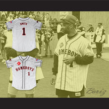 Load image into Gallery viewer, Ozzie Smith 1 Homeboys Pinstriped Baseball Jersey 6th Annual Rock N&#39; Jock Softball Challenge 1995