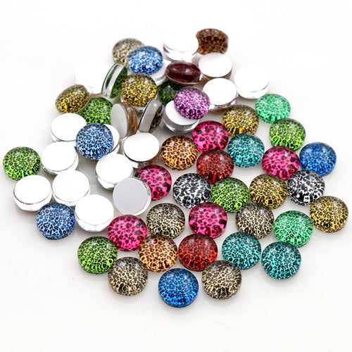 8mm 10mm 12mm-25mm Leopard print Photo Glass Cabochons Mixed Color Cabochons For Bracelet earrings necklace Bases Settings