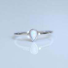 Load image into Gallery viewer, 925 Sterling Silver Elegant 3mm round opal stone bezel setting tear drop single thin dainty cute girls women ring 2019 new