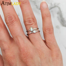 Load image into Gallery viewer, 925 Sterling Silver Elegant 3mm round opal stone bezel setting tear drop single thin dainty cute girls women ring 2019 new