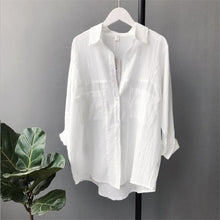 Load image into Gallery viewer, 95%Cotton Women White Blouse 2018 Female Boyfriend Style Long Sleeve Oversize Shirt Fashion Collar Tops Casual Loose Shirts