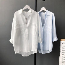 Load image into Gallery viewer, 95%Cotton Women White Blouse 2018 Female Boyfriend Style Long Sleeve Oversize Shirt Fashion Collar Tops Casual Loose Shirts