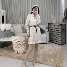 Load image into Gallery viewer, ALPHALMODA 2019 Spring Women's Graceful Knit Dress + Long-sleeved Shirt 2pcs Suits Bow Diamond Lattice Belted Tank Dress Sets