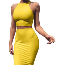 Load image into Gallery viewer, ANJAMANOR Crop Top and Skirt Two Pieces Dress Set Yellow Club Summer Outfit Sexy Clothes for Women Matching Sets D53-AZ17