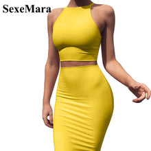 Load image into Gallery viewer, ANJAMANOR Crop Top and Skirt Two Pieces Dress Set Yellow Club Summer Outfit Sexy Clothes for Women Matching Sets D53-AZ17